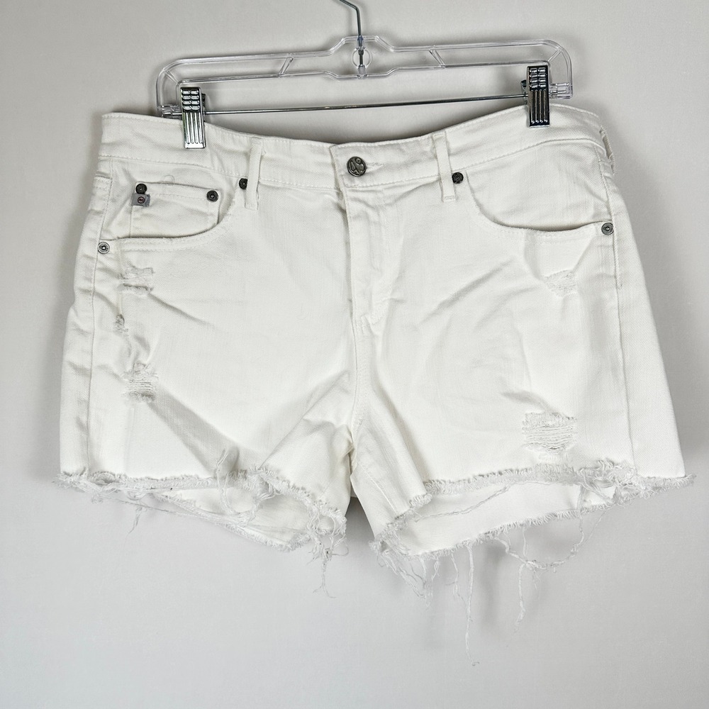AG Denim The Hailey Cutoff Ex-Boyfriend Shorts Women 32 White Distressed Crisp